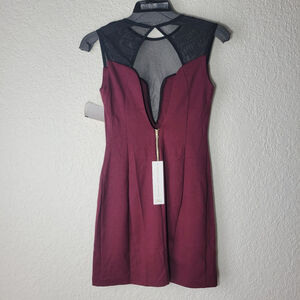 NEW Amanda Uprichard Ponte Mesh Mini Sheath Dress In Merlot Burgundy, Small